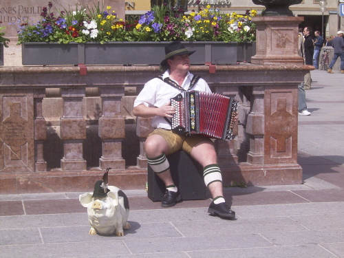 a musician on the street, playing the typical accordion